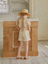 Rose Frill Blouse & Shorts Set _Beige