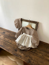 Hazel Check Dress Romper & Bonnet Set