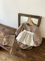 Hazel Check Dress Romper & Bonnet Set