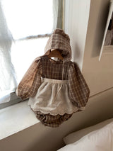 Hazel Check Dress Romper & Bonnet Set