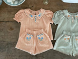 Florence Embroidered Blouse & Shorts Set_ Orange Pink