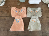 Florence Embroidered Blouse & Shorts Set_ Khaki