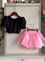 Black Pink Blouse & Skort Set
