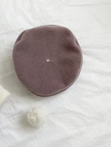 Pompom Fleece Beret_Mocha