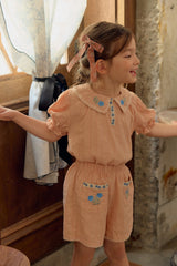 Florence Embroidered Blouse & Shorts Set_ Orange Pink