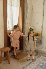 Florence Embroidered Blouse & Shorts Set_ Khaki