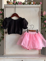 Black Pink Blouse & Skort Set