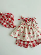 Red Ribbon Sleeveless Blouse
