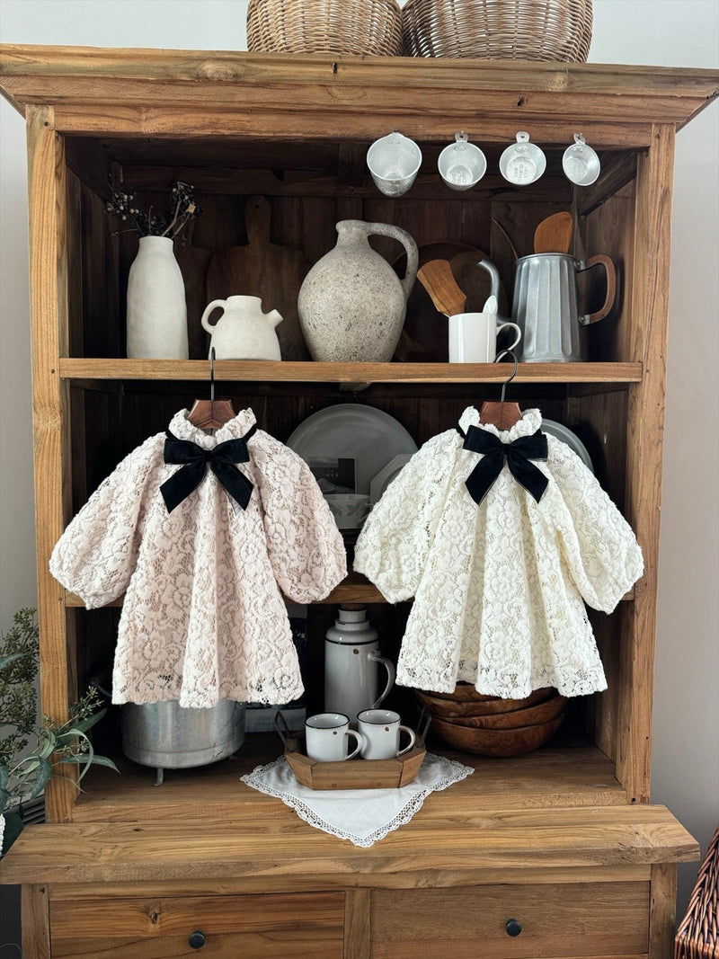 Lace Ribbon Dress _Beige Pink