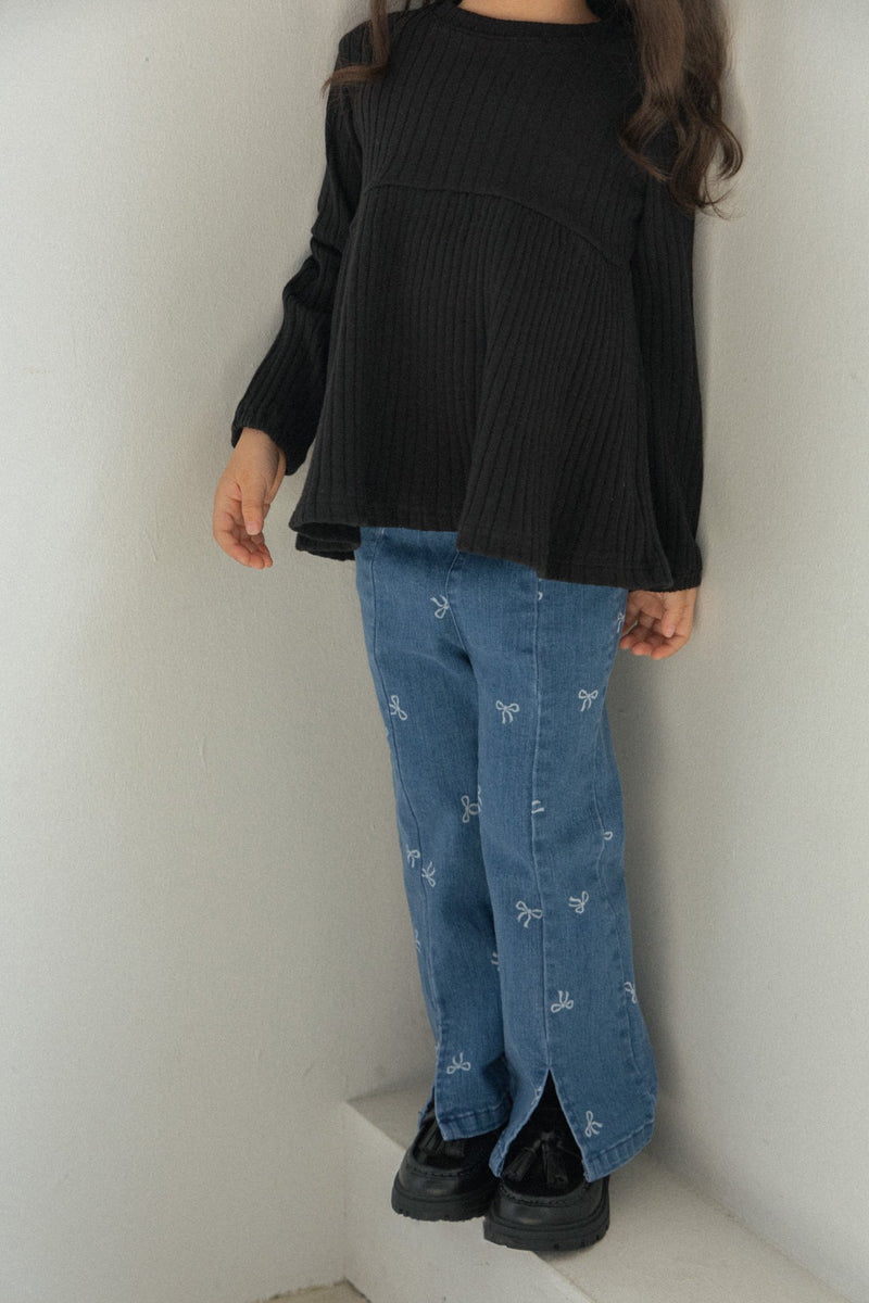 Ribbon Embroidered Boots Cut Pants
