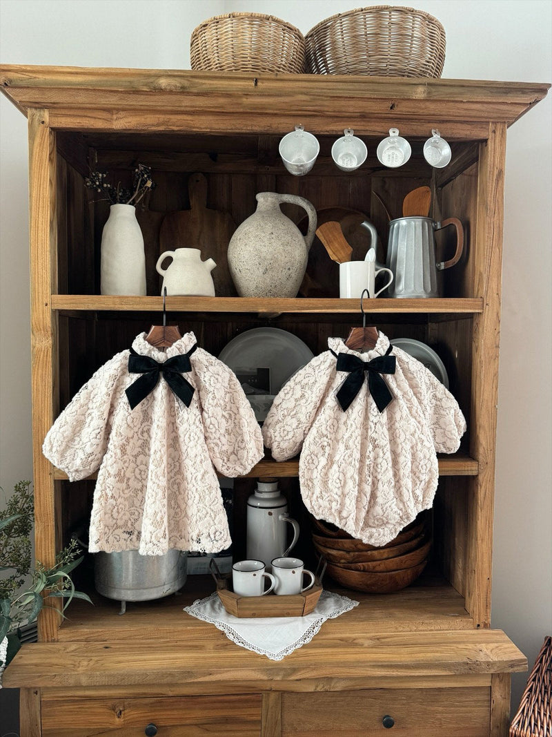 Lace Ribbon Dress _Beige Pink