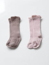 Rumi Frill Knee Socks Set_Pink & Mocha