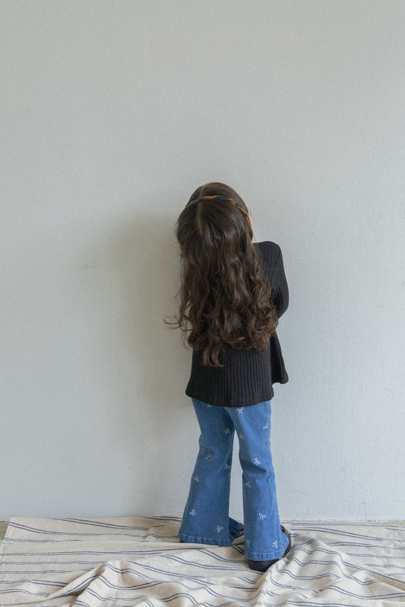 Ribbon Embroidered Boots Cut Pants