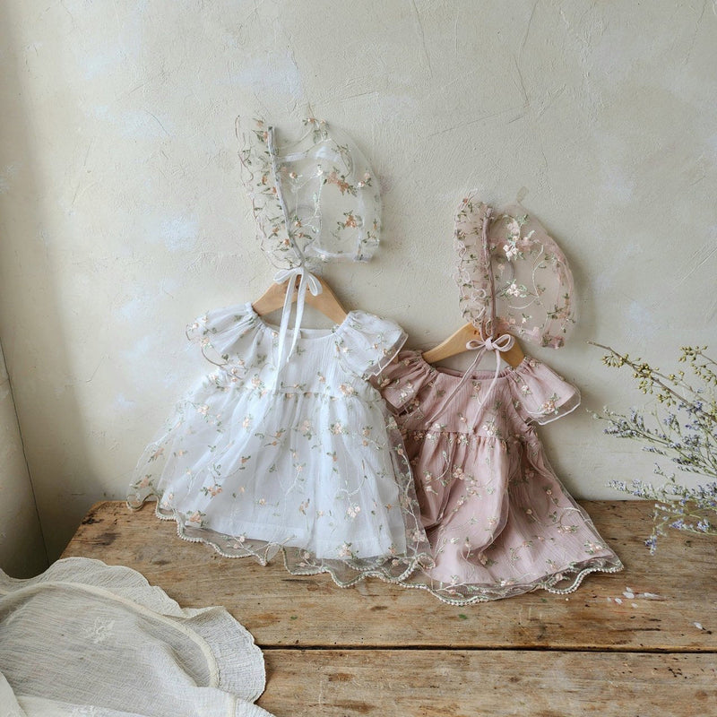 Emily Embroidery Dress & Bonnet Set_ Dusty Pink