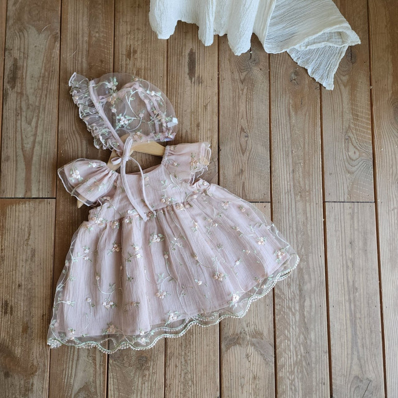 Emily Embroidery Dress & Bonnet Set_ Dusty Pink
