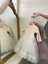 Sasha Ribbed Tulle Dress_Cream