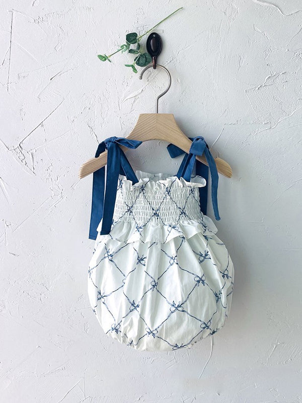 Glen Smocked Romper_ Blue
