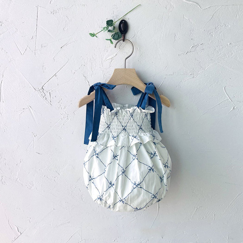 Glen Smocked Romper_ Blue