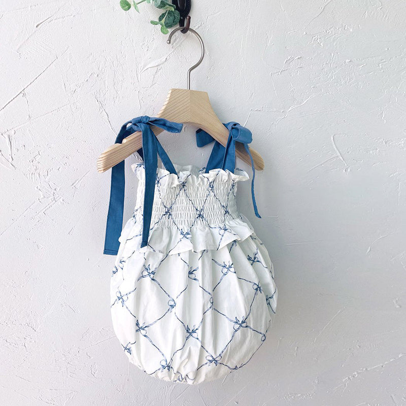 Glen Smocked Romper_ Blue