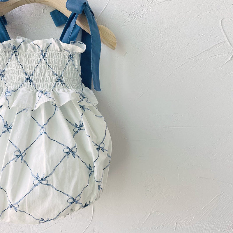 Glen Smocked Romper_ Blue