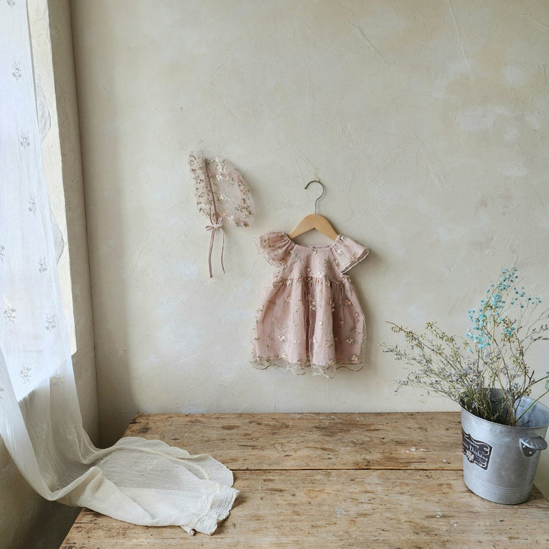 Emily Embroidery Dress & Bonnet Set_ Dusty Pink