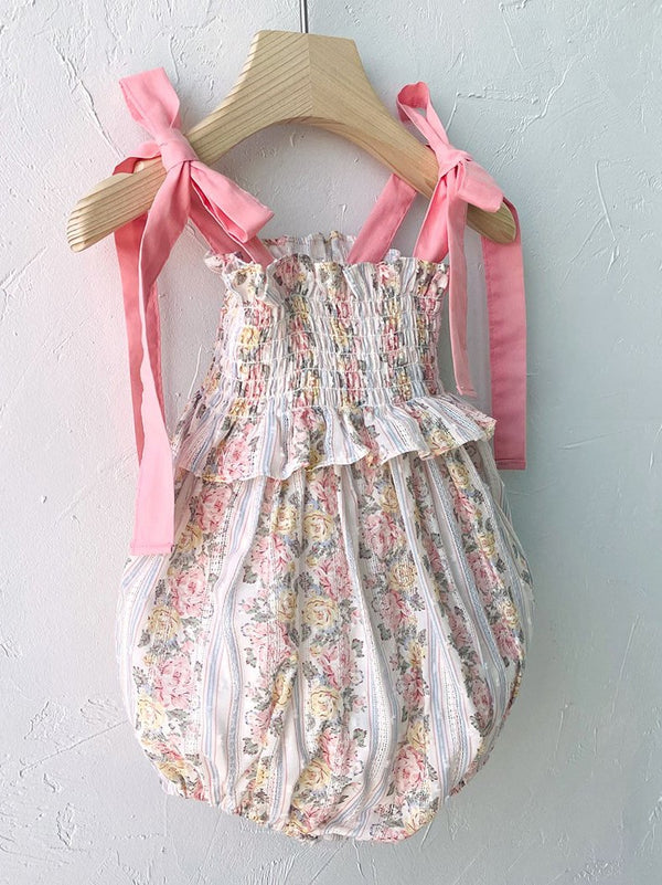 Glen Smocked Romper_ Coral