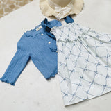 Glen Smocked Dress_ Blue