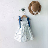 Glen Smocked Dress_ Blue