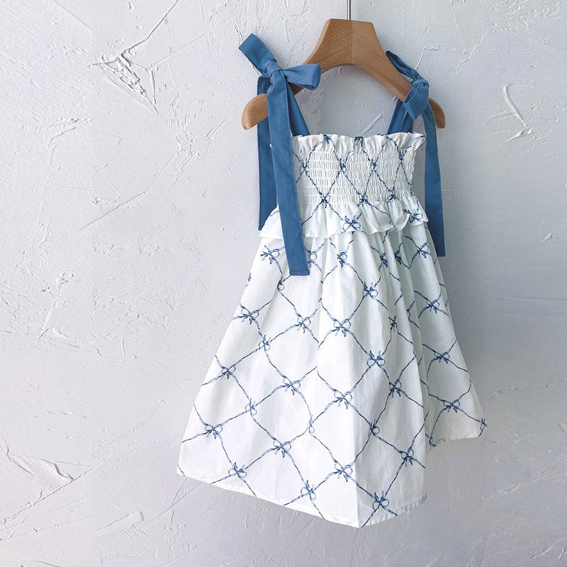 Glen Smocked Dress_ Blue