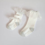 Organza Frill Socks & Knee Socks Set_Cream