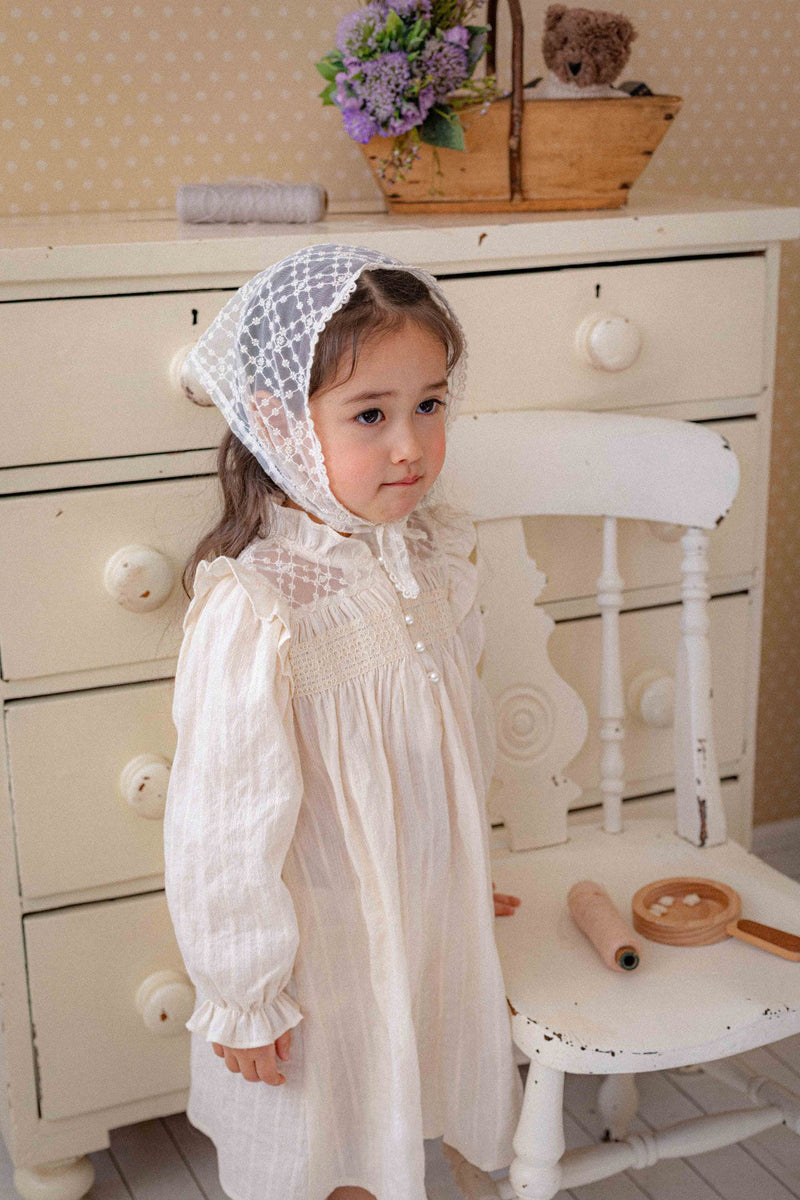 cream smock dress Beige Pink Floral for Babies col-march26-dresses-skirts-sale Fully beaded high neck Dress length is 56cm SIZE:L-XL