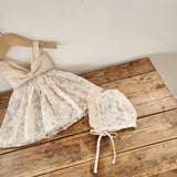 Floral Ribbon Dress Romper & Bonnet Set_ Pink