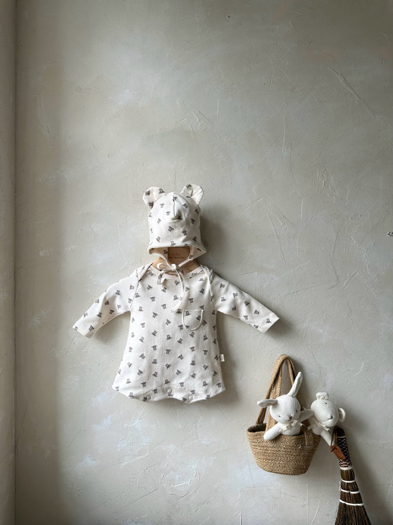 Monbebe Printed Suit and Bonnet Set from Newborn Size _Bear Prints