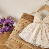 Floral Ribbon Dress Romper & Bonnet Set_ Pink