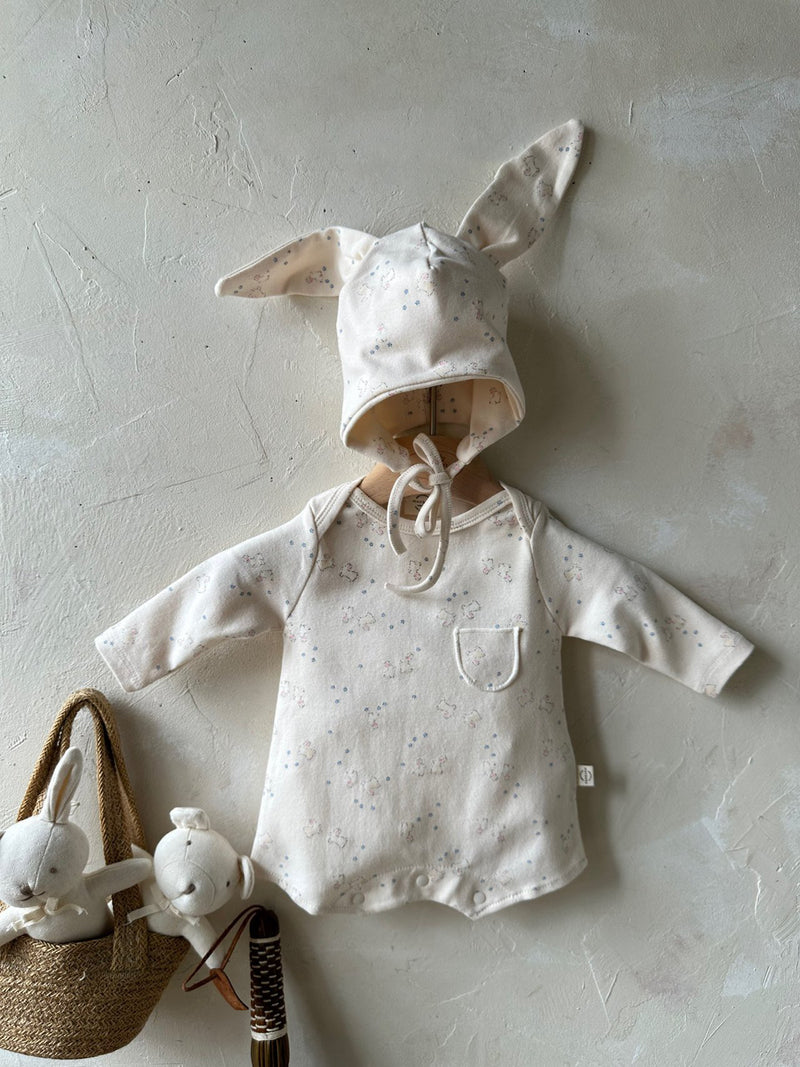 Monbebe Printed Suit and Bonnet Set from Newborn Size _Bunny Prints