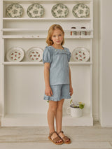 Rose Frill Blouse & Shorts Set _Blue