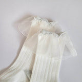 Organza Frill Socks & Knee Socks Set_Cream