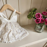 Floral Ribbon Dress Romper & Bonnet Set_ White