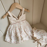 Floral Ribbon Dress Romper & Bonnet Set_ Pink