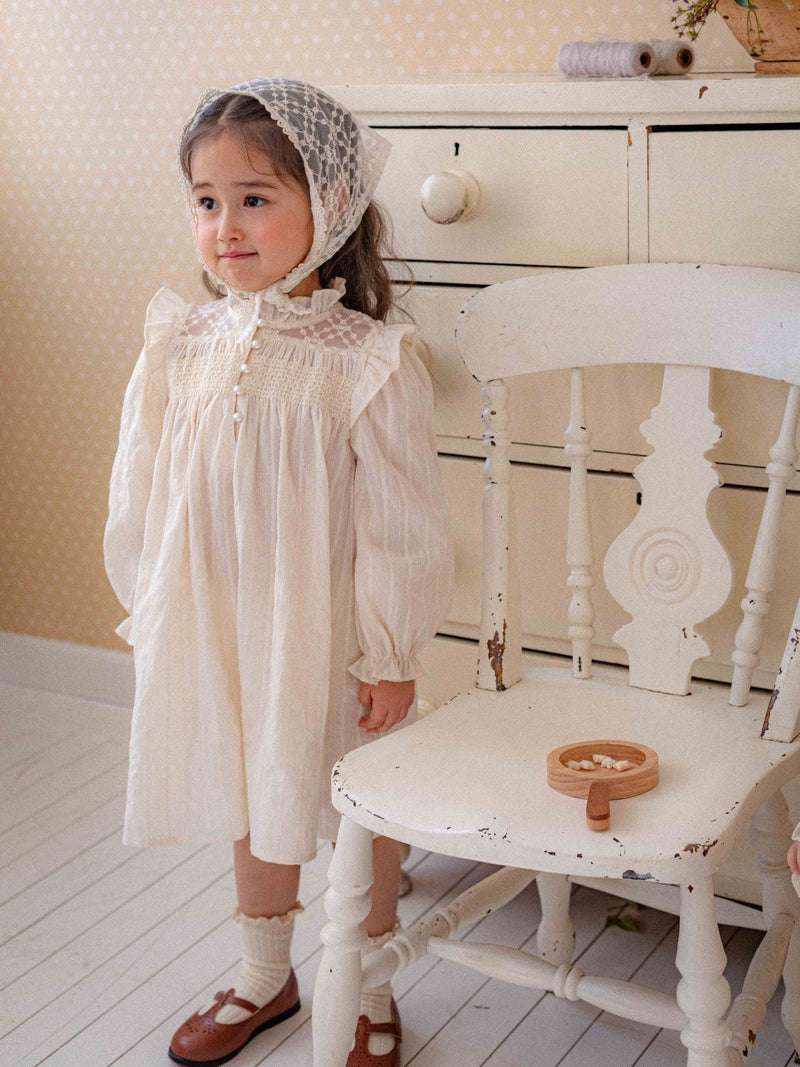 Beige Pink Floral Smock Dress for Babies