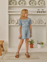 Rose Frill Blouse & Shorts Set _Blue