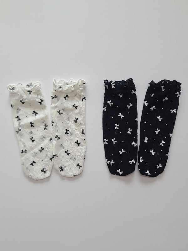 Ribbon Print Lace Socks _2 Colors