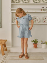 Rose Frill Blouse & Shorts Set _Blue