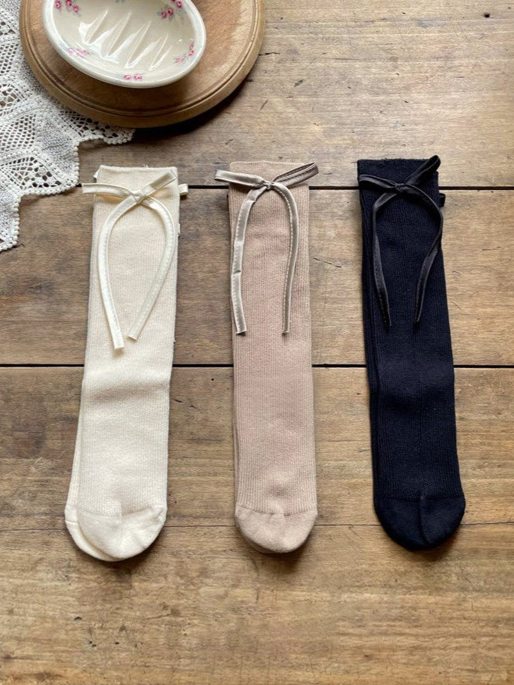 Ribbon Rib Knee Socks 3colours Set