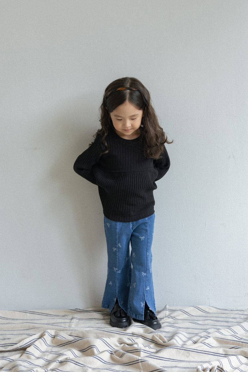 Ribbon Embroidered Boots Cut Pants