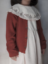Red Cotton Ribbed Cardigan
