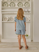 Rose Frill Blouse & Shorts Set _Blue