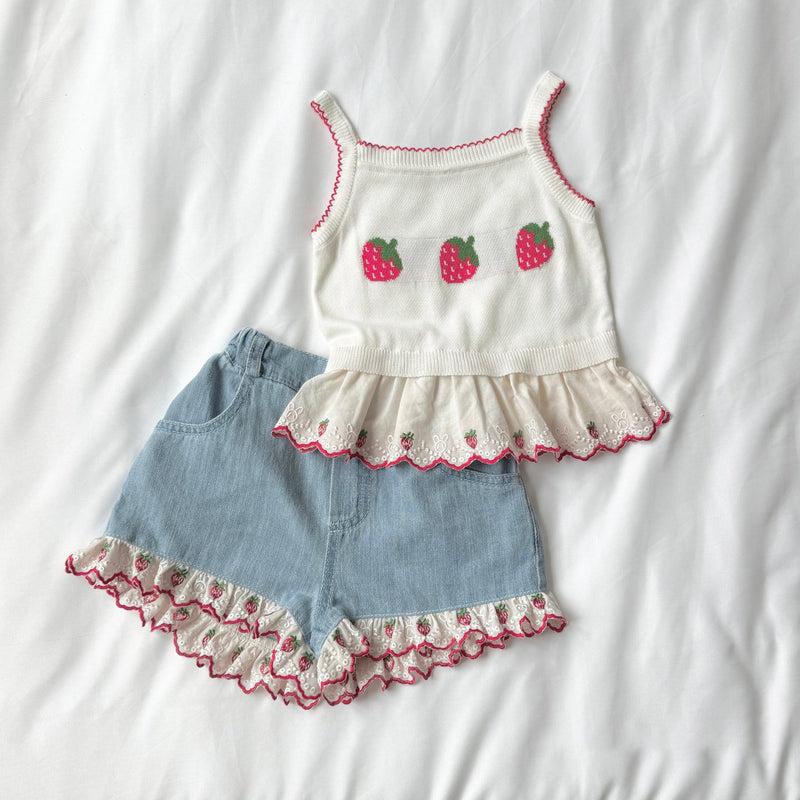 Strawberry Pop Denim Shorts
