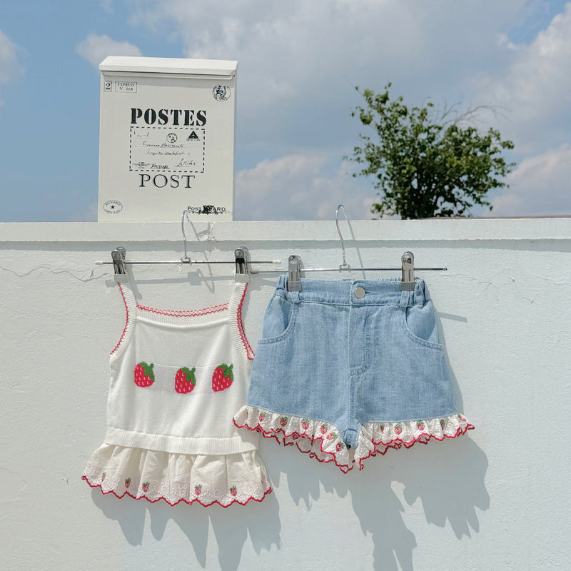 Strawberry Pop Denim Shorts