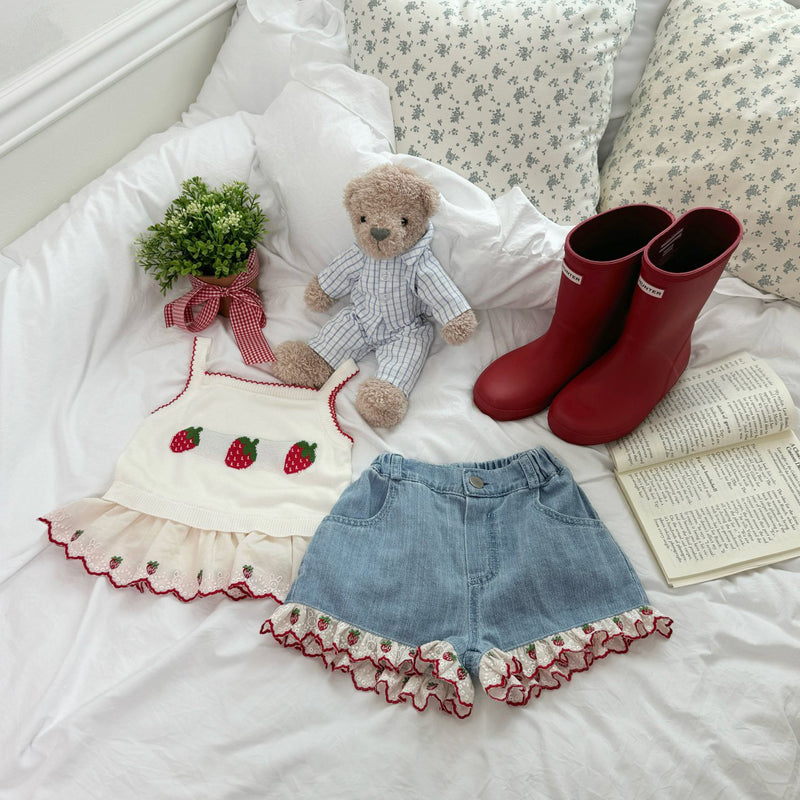 Strawberry Pop Denim Shorts
